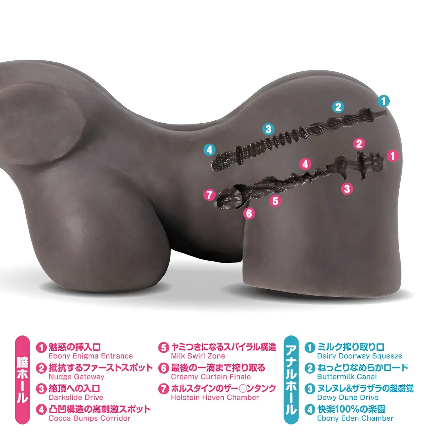 SEIRAKU-TOYS Erotic Black Cow GAL Dual Hole Real Hip Onahole - Image 5
